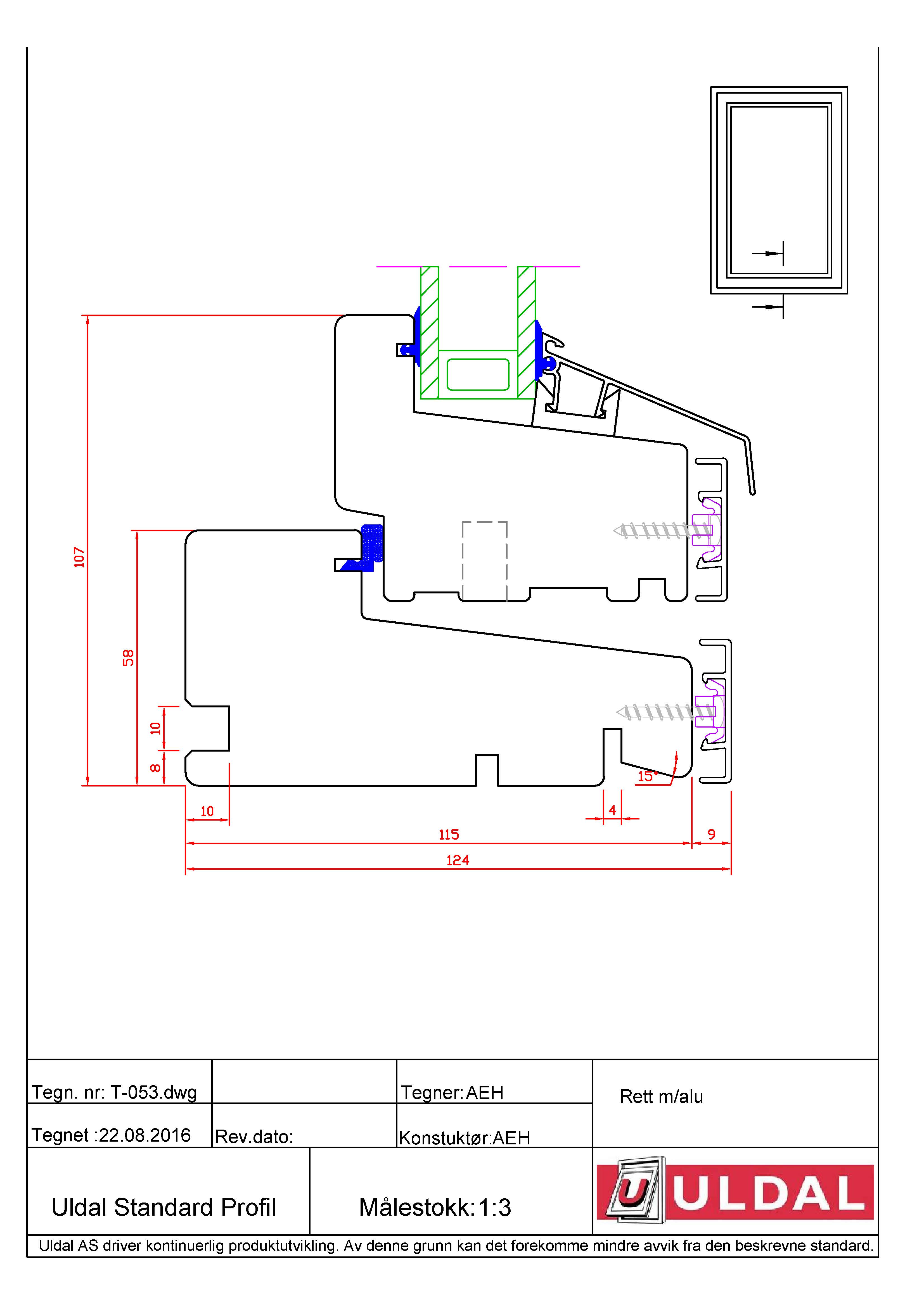 T053 Toppsving/sidehengslet ALU - RETT profil
