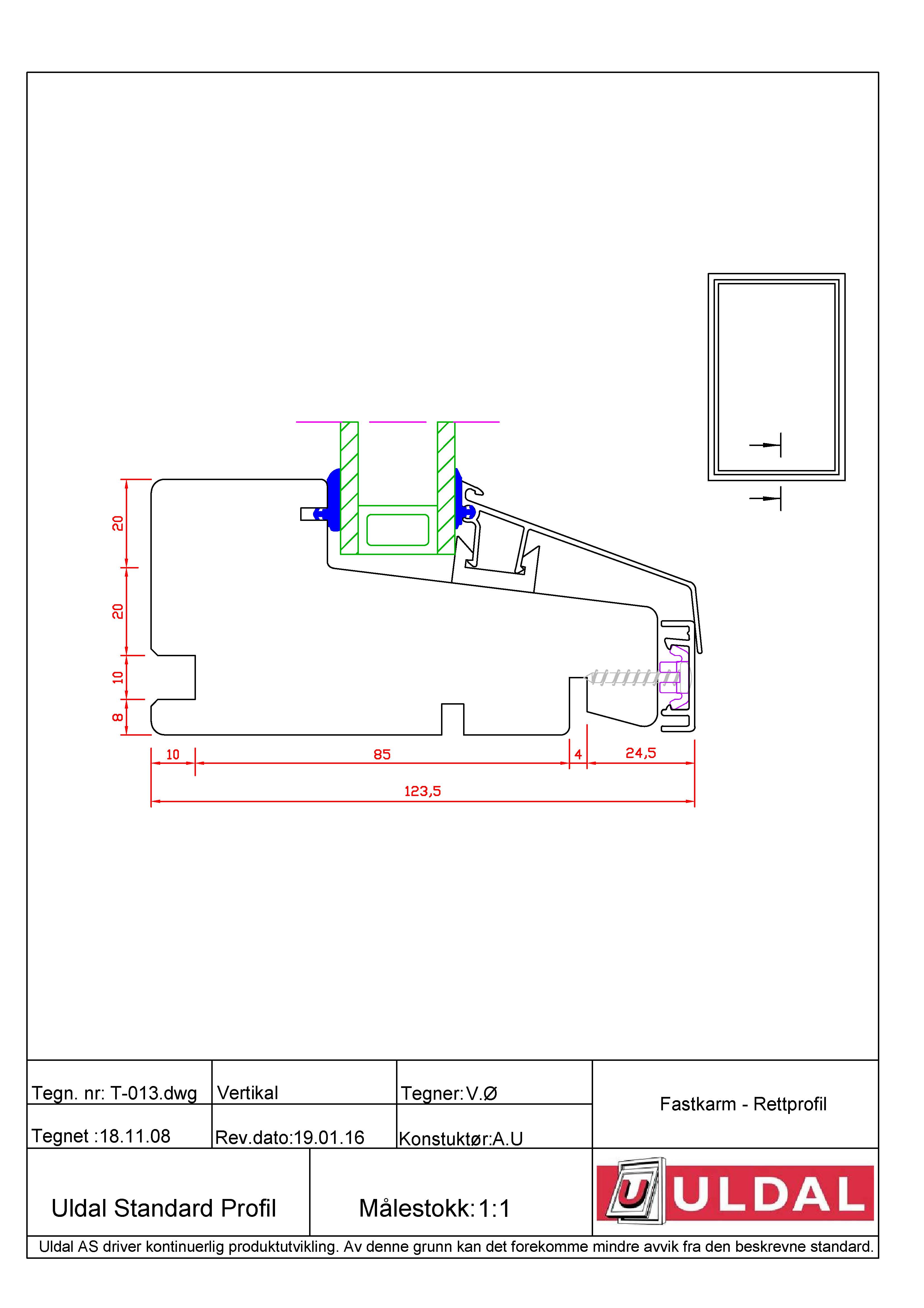 T013 Fastkarm ALU - RETT profil